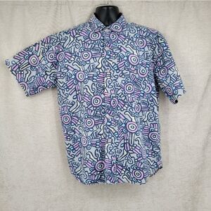 Gitano Vintage Men's Abstract Patterned Button Up Casual Shirt Blue and Purple